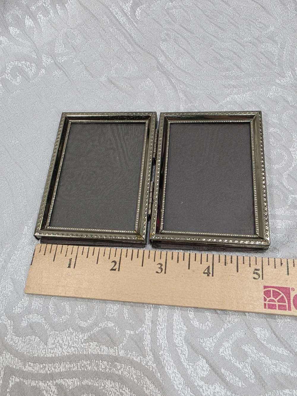 VTG MCM STANDING GOLD METAL TWO PHOTO HINGED FRAME